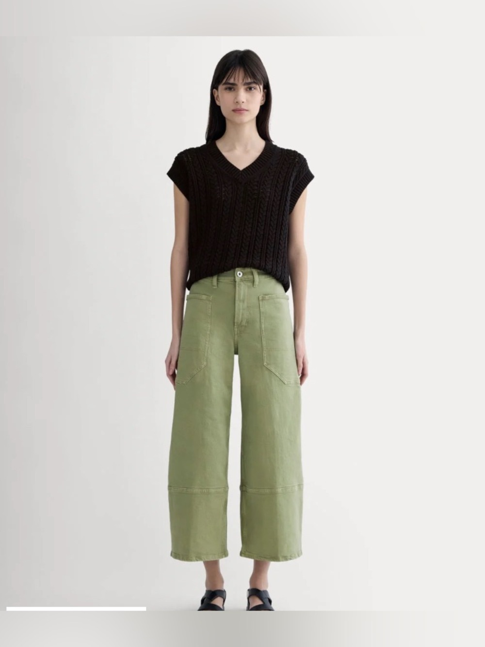 NWT EVERLANE Way High Gardener Cropped Jeans in Oil Green 23 - Picture 3 of 7
